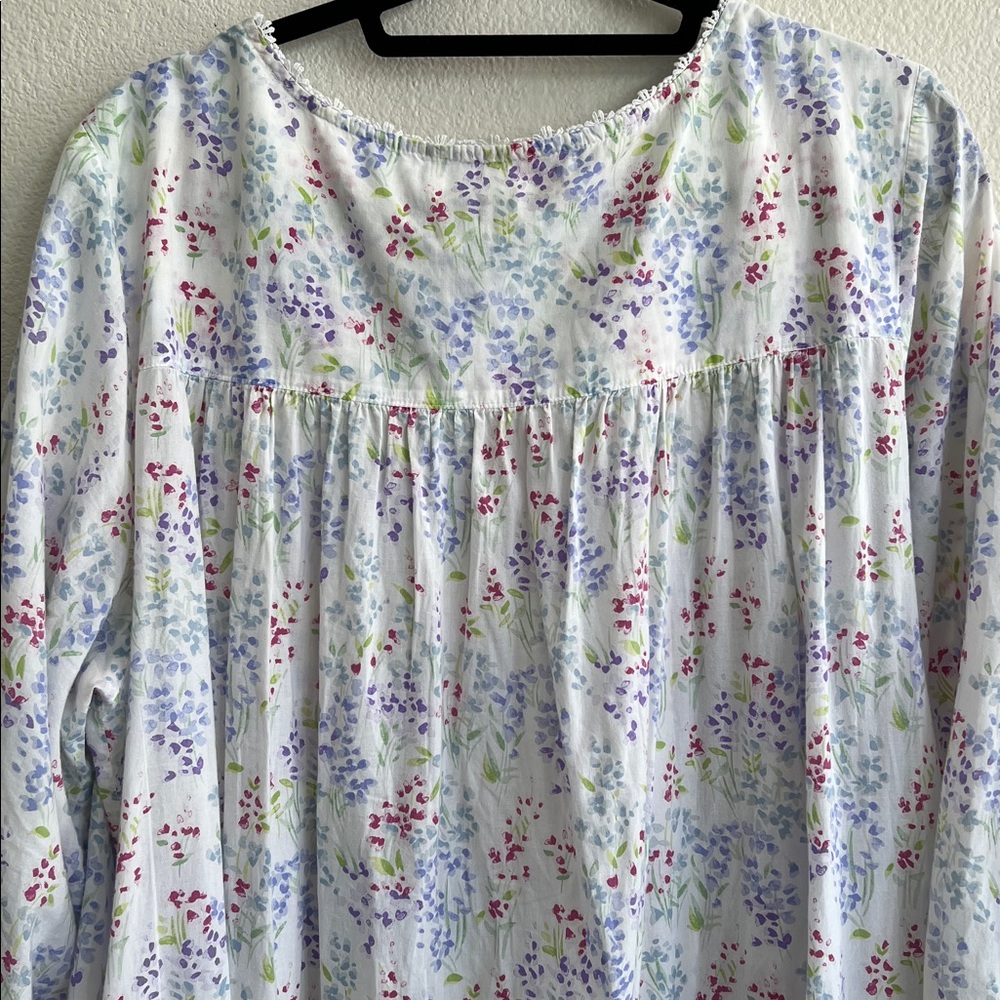 Eileen West Ballet Nightgown Cotton L-Sleeve Sweetheart Buttoned White Floral XL - Picture 9 of 14